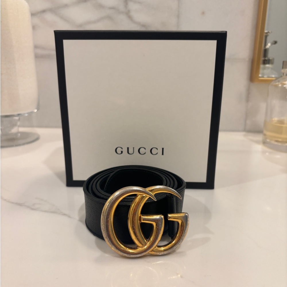 Gucci Black Belt with Gold and Silver GG Buckle